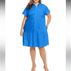 Donna Morgan Poplin button up cotton dress blue size 14